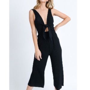 Cropped Black Jumpsuit with Adjustable Tie